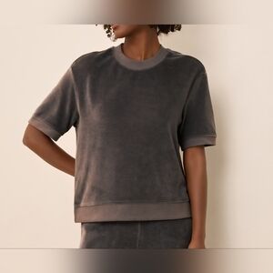 Pact Short Sleeve Velvet Crewneck Top - Charcoal